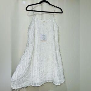 BaeVely White Lace Fringe Dress Strappy Boho Bridal Mini Sheer